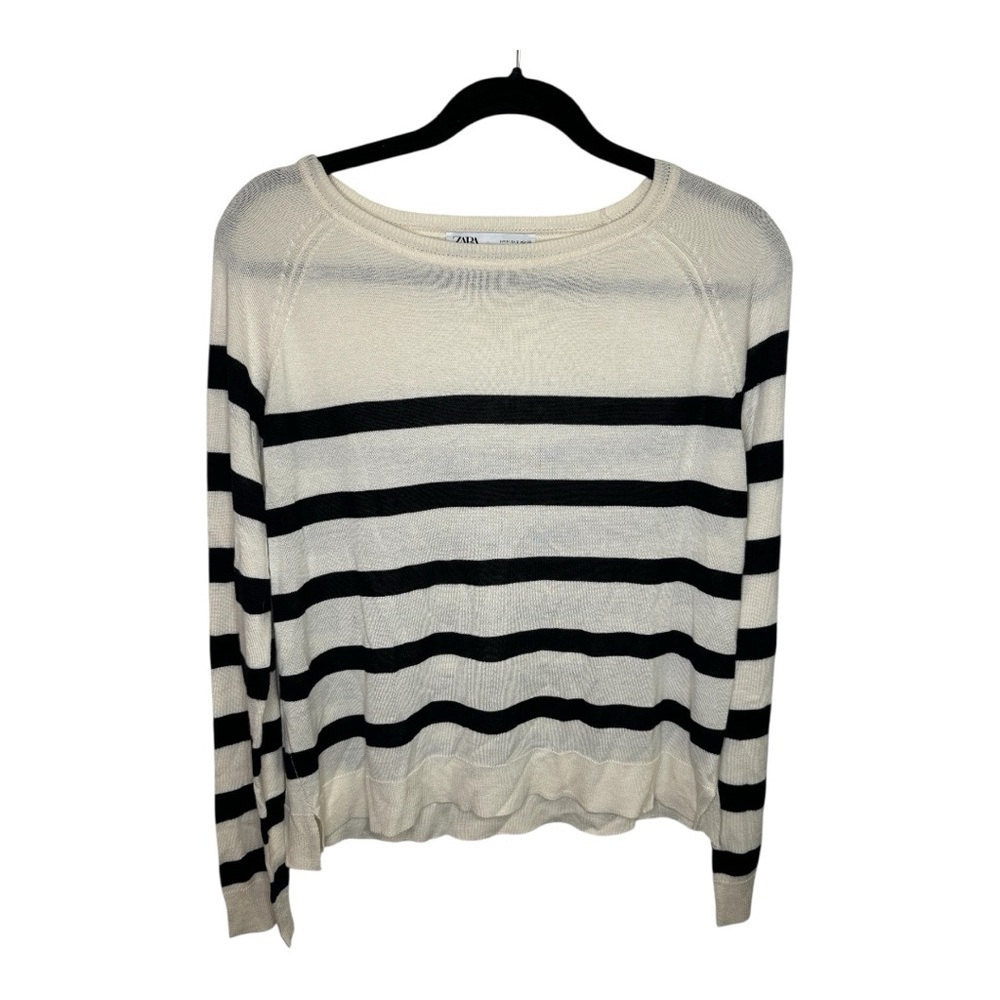 Zara Striped Lightweight Boxy Sweater Black Ivory